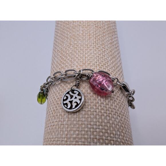 Brighton Double Chain Charm Bracelet 7.5" Silver Tone Colorful Beads - Picture 6 of 11